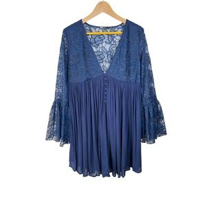 Ina Navy Floral Lace Bell Sleeve Dress Size L